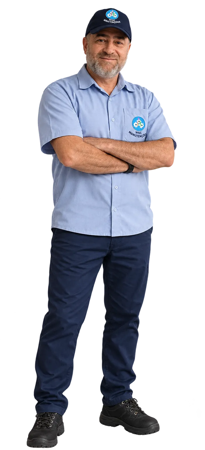 Wallace Christiano, fundador e diretor técnico da WNC Manutenções, de uniforme da empresa